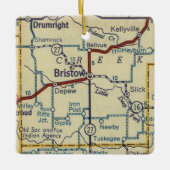 Bristow Oklahoma Retro Map Keramikornament (Vorderseite)