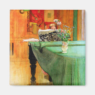 Brita am Klavier von Carl Larsson, Vintage Art Magnet