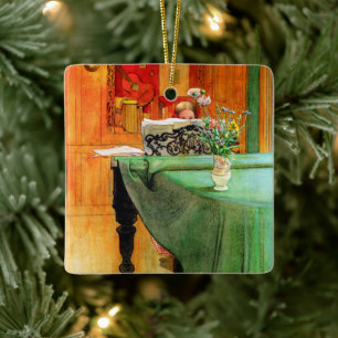 Brita am Piano von Carl Larsson, Vintag Art Keramikornament