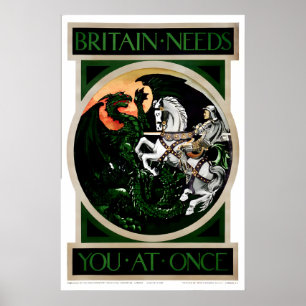 Britain Needs You At Once 1915 WW1 POSTERDRUCK Poster