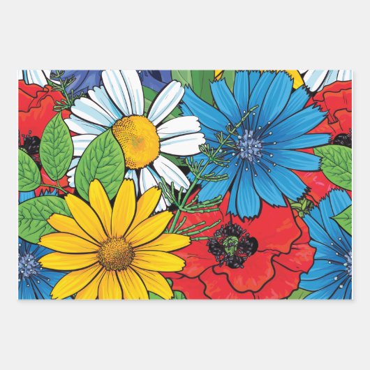 Brite Floral Wrapping Paper Flat Sheet Set 3 Geschenkpapier Set (Vorderseite)