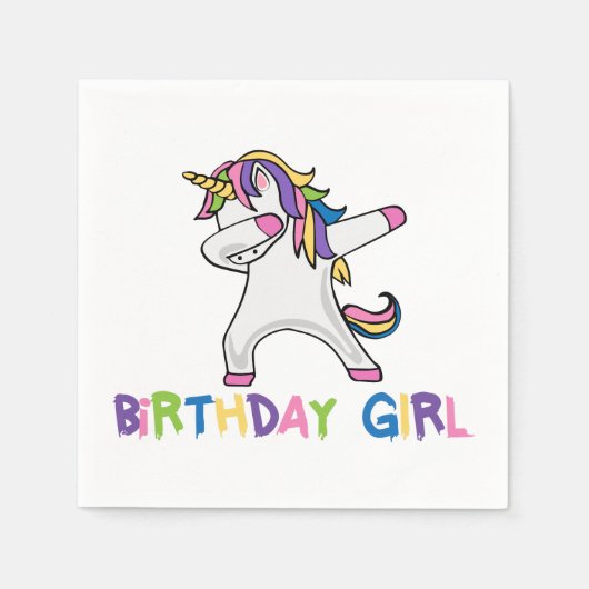 Britisch gefärbtes Dabbing Unicorn Geburtstagsmädc Serviette (Vorderseite)