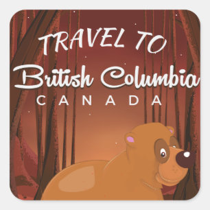 Britisch-Kolumbien-Reiseplakat für Vintagen Cartoo Quadratischer Aufkleber