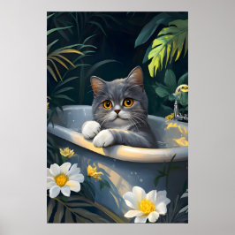 Britisch Kurzhaar in Badewanne Poster, Lustige Kat Poster
