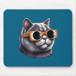 Britisch Kurzhaar Katze mit Sonnenfinsternis Brill Mousepad