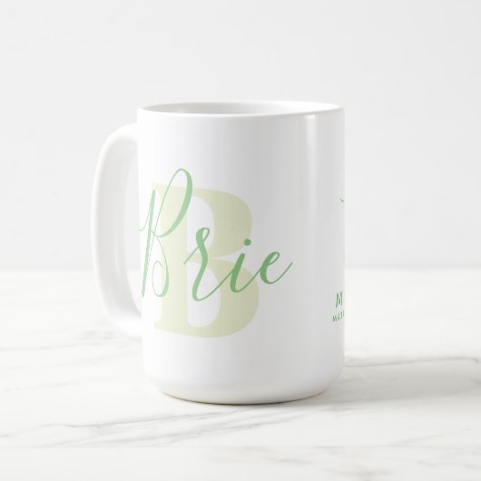 Britische Bedeutung und grüner Text in Monogramm Kaffeetasse (Vorderseite Links)