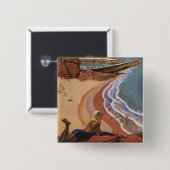 Britische Eisenbahn Girl Blick über die Klippe Button (Vorne & Hinten)