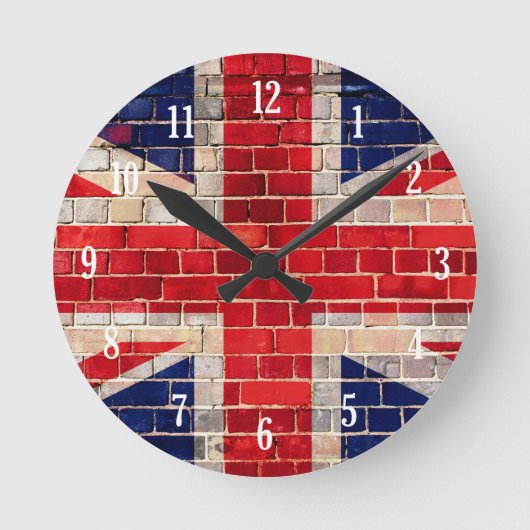 Britische Flagge an einer Ziegelmauer Runde Wanduhr (Vorderseite)