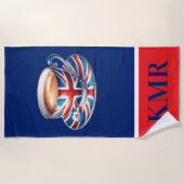 Britische Flagge Englisch Teacup Monogram Strandtuch (Vorderseite)