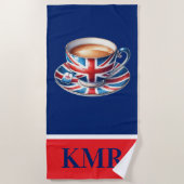 Britische Flagge Englisch Teacup Monogram Strandtuch (Vorderseite)