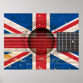 Britische Flagge für alte akustische Gitarre Poster