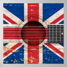 Britische Flagge für alte akustische Gitarre Poster