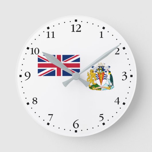 Britische Flagge für das Antarktis-Gebiet Runde Wanduhr (Vorderseite)