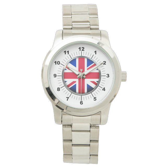 Britische Flagge für Frauen Oversized Silver Brace Armbanduhr (Vorderseite)