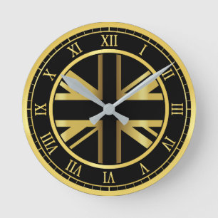Britische Flagge Gold Runde Wanduhr