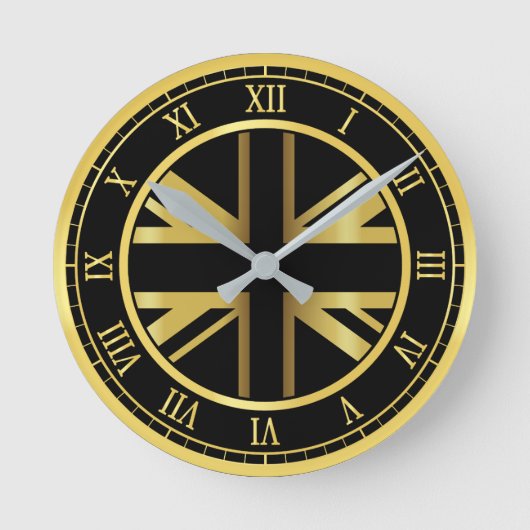 Britische Flagge Gold Runde Wanduhr (Vorderseite)