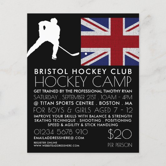Britische Flagge, Hockey-Spieler, Campingwerbung Flyer (Vorne)