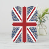 Britische Flagge mit blauem Cheetah-Druck Einladung (Stehend Vorderseite)