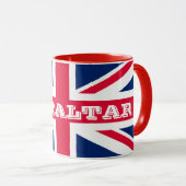 Britische Flagge mit mutigem Text Gibraltars Tasse (VorderseiteRechts)