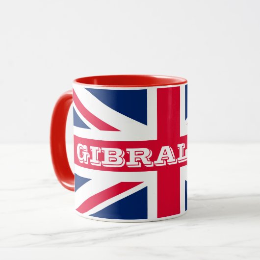 Britische Flagge mit mutigem Text Gibraltars Tasse (Vorderseite Links)