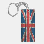 Britische Flagge mit rauem hölzernem Korn-Effekt Schlüsselanhänger (Vorderseite links)