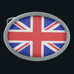 Britische Flagge Ovale Gürtelschnalle<br><div class="desc">Gürtelschnalle in gebürstetem Silber mit britischer Fahne. Passen Sie dieses Objekt an oder kaufen Sie,  wie es ist.</div>