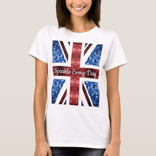 Britische Flagge Rot blaue Glitzer Sparkle jeden T T-Shirt (Vorderseite)