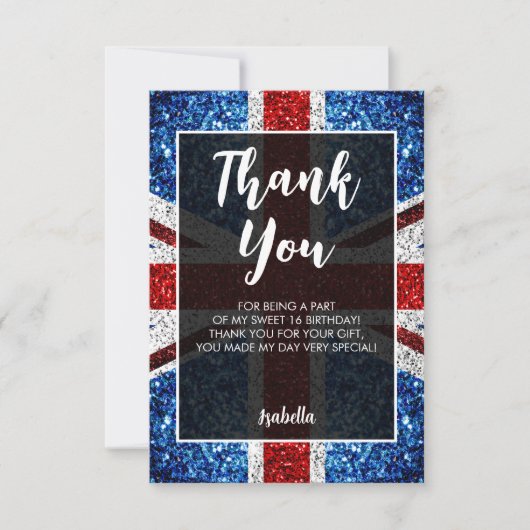 Britische Flagge Rot-Weiß Glitzern elegante Sweet Dankeskarte (Vorderseite)