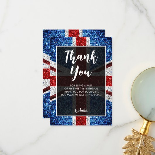 Britische Flagge Rot-Weiß Glitzern elegante Sweet Dankeskarte (Vorderseite/Rückseite Beispiel)