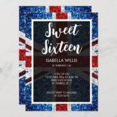 Britische Flagge Rot-Weiß Glitzern elegante Sweet Einladung (Vorne/Hinten)