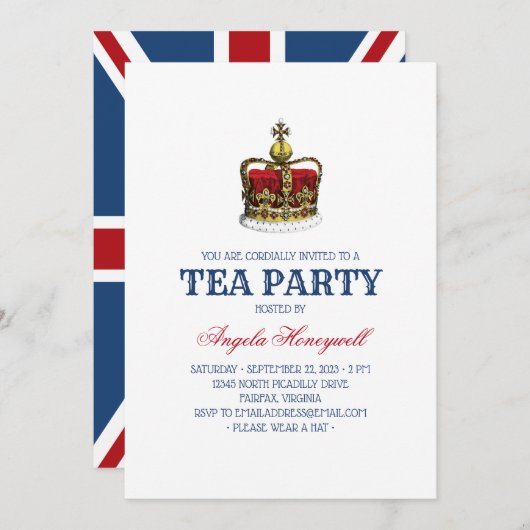 Britische Flagge Royal Crown Tee Party Einladung (Vorne/Hinten)