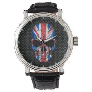 Britische Flagge Skull auf Steel Mesh Graphic Armbanduhr