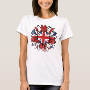 Britische Flagge Sonnenblume Vintage abgenutzt Dam T-Shirt