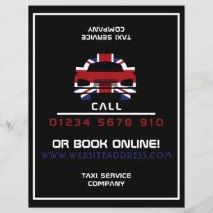 Britische Flagge Taxi-Logo mit Preisliste Flyer