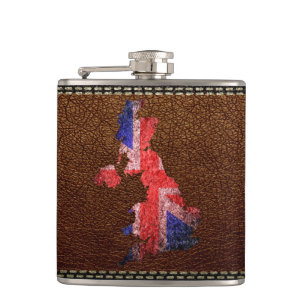 britische Flagge und Karte Flachmann