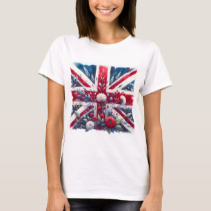 Britische Flagge und Nelken T-Shirt für Frauen