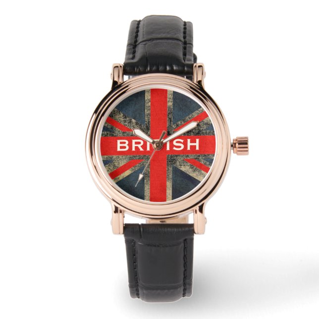 Britische Flagge Union Jack Custom Leather Strap W Armbanduhr (Vorderseite)