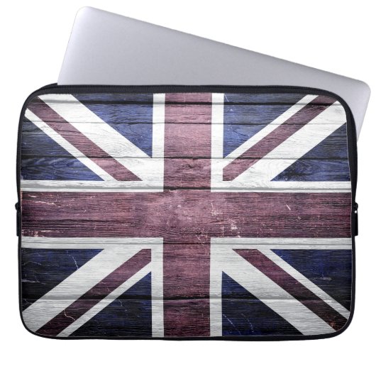 Britische Flagge Vintages Holz Laptopschutzhülle (Vorderseite)