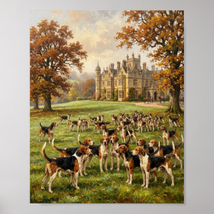 Britische Foxhounds jagen Herbstreiter I Poster