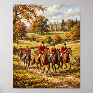 Britische Foxhounds jagen Herbstreiter II Poster