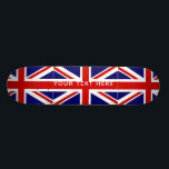 Britische Gewerkschafts-Jackflagge Skateboard<br><div class="desc">Patriotische britische Gewerkschafts-Jackflaggen-individueller Name Skateboardplattform. Cooler hölzerner Skatebrettentwurf für Jungen und Mädchen. Spaß-Geburtstagsgeschenkidee für Kinder. Personifizieren Sie mit Name- oder Monogrammbuchstaben. Fantastische Geburtstagsgeschenkidee für Kinder, Sohn, Enkel, Neffeen, Cousin, Tochter, Schwester, Bruder, moderne Typografieschablone der Freunde etc. Kundenspezifische Hintergrundfarbe. BRITISCHE Flagge von Vereinigtem Königreich Großbritannien England.</div>