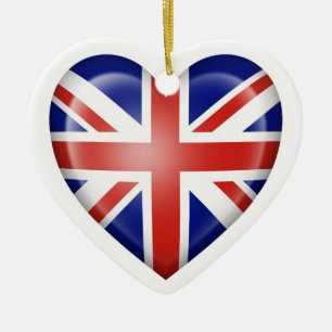Britische Herz-Flagge auf Weiß Keramik Ornament