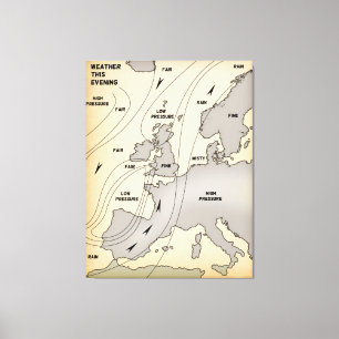 Britische Inseln & Europa Vintage Wetterkarte. Leinwanddruck