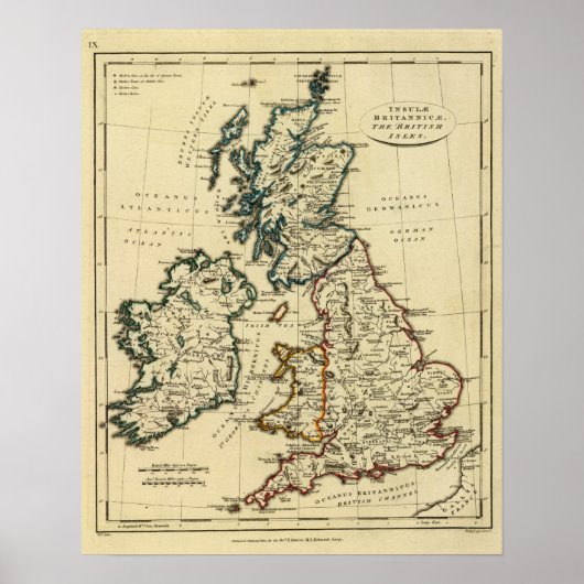 Britische Inseln mit umrissenen Grenzen Poster (Vorne)