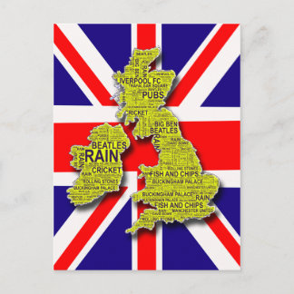 Britische Inseln Wortart-Karte gegen Union Jack Postkarte