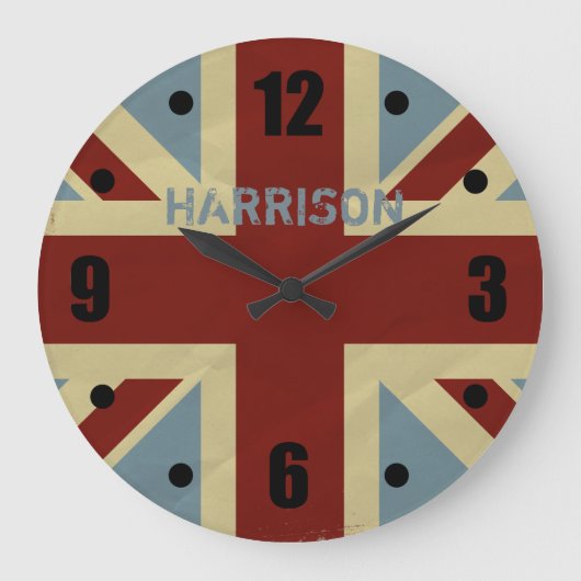 Britische Jack Grunge Flag Große Wanduhr (Vorderseite)