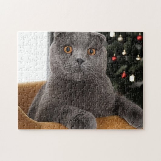 Britische Katze und Weihnachtsbaum Puzzle (Horizontal)