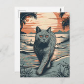 Britische Kurzhaarkatze an einem tropischen Strand Postkarte (Vorne/Hinten)