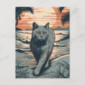Britische Kurzhaarkatze an einem tropischen Strand Postkarte (Vorderseite)
