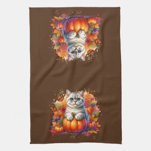 Britische Kurzkatze mit Pumpkin Geschirrtuch (Vertikal)